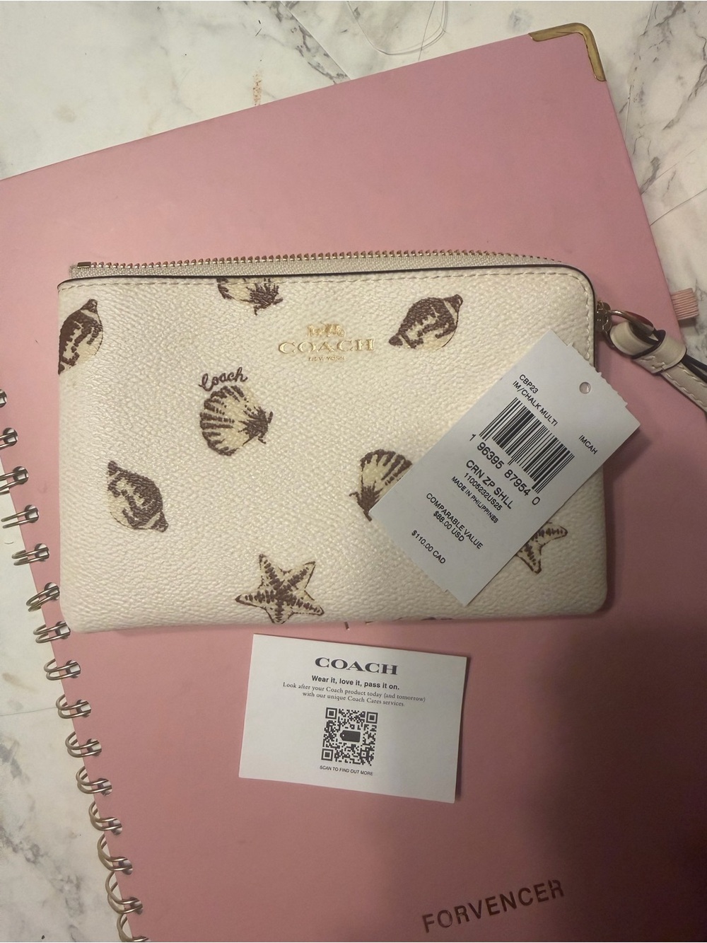 Coach Seashell corner Zip Wristlet